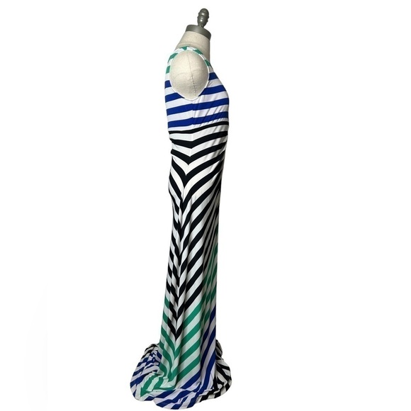 2/$30 London Times Sleeveless Stripe Long Stretch Maxi Dress  Slimming Panel - Picture 6 of 15